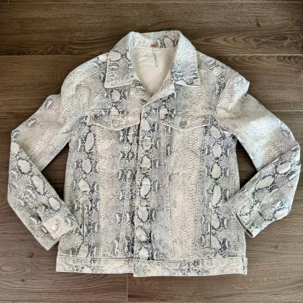 Free People Jacket Python Snake Denim Trucker Festival Gray womens XS